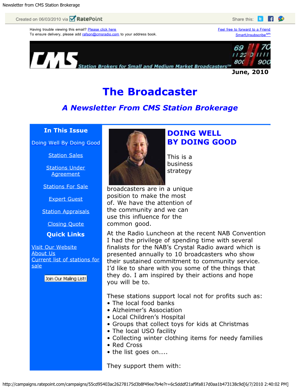 Newsletter from CMS Station Brokerage