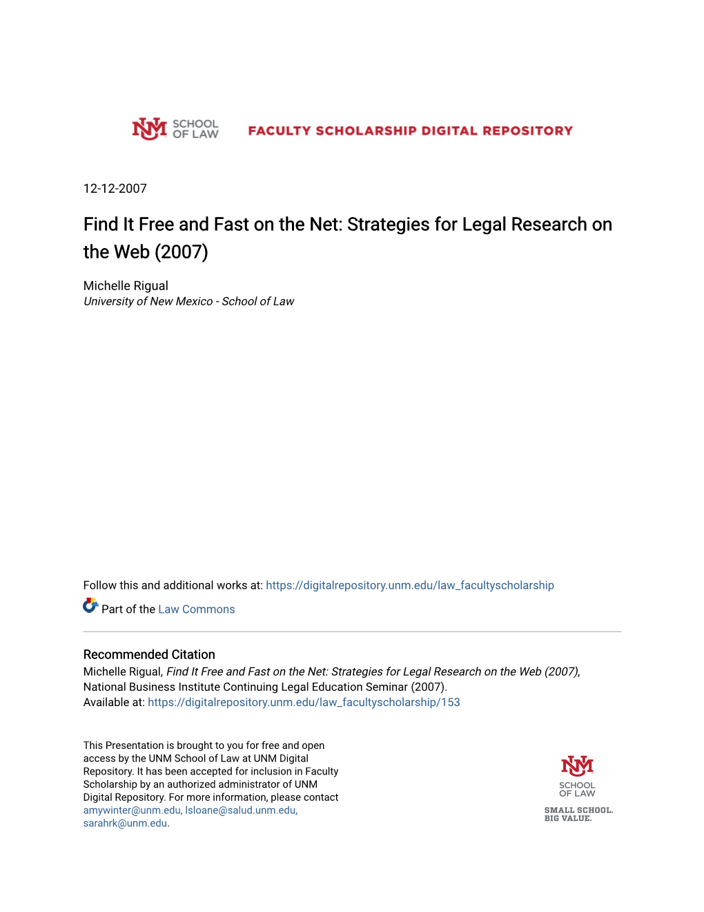 Strategies for Legal Research on the Web (2007)