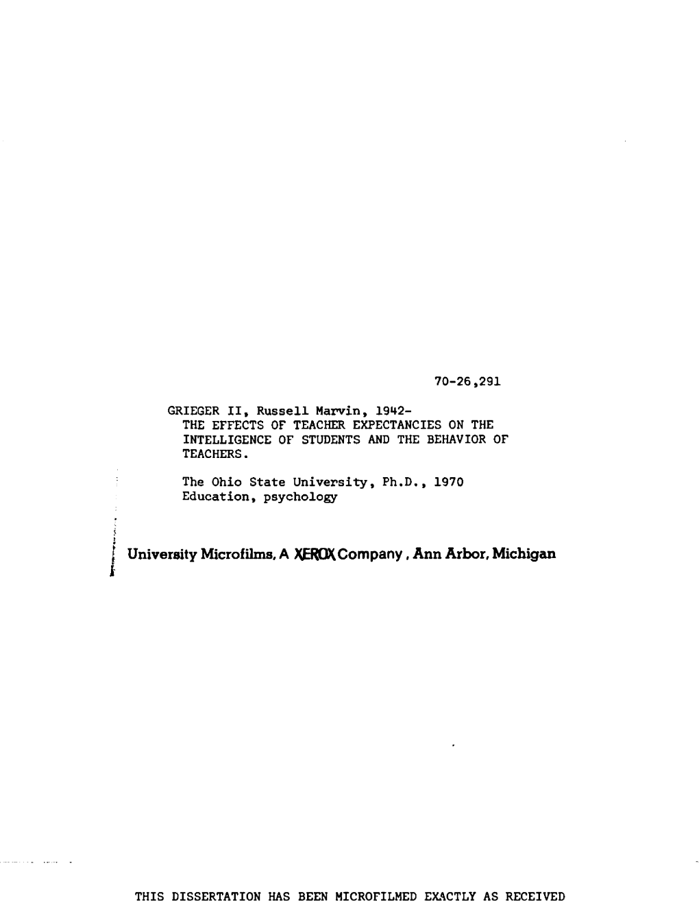 J University Microfilms, a XEROX Company, Ann Arbor, Michigan I