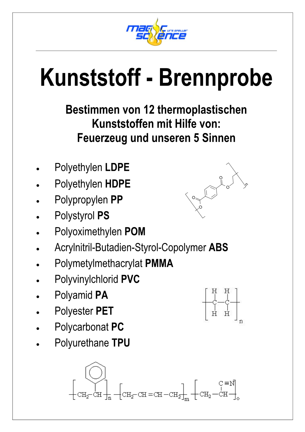 Kunststoff - Brennprobe