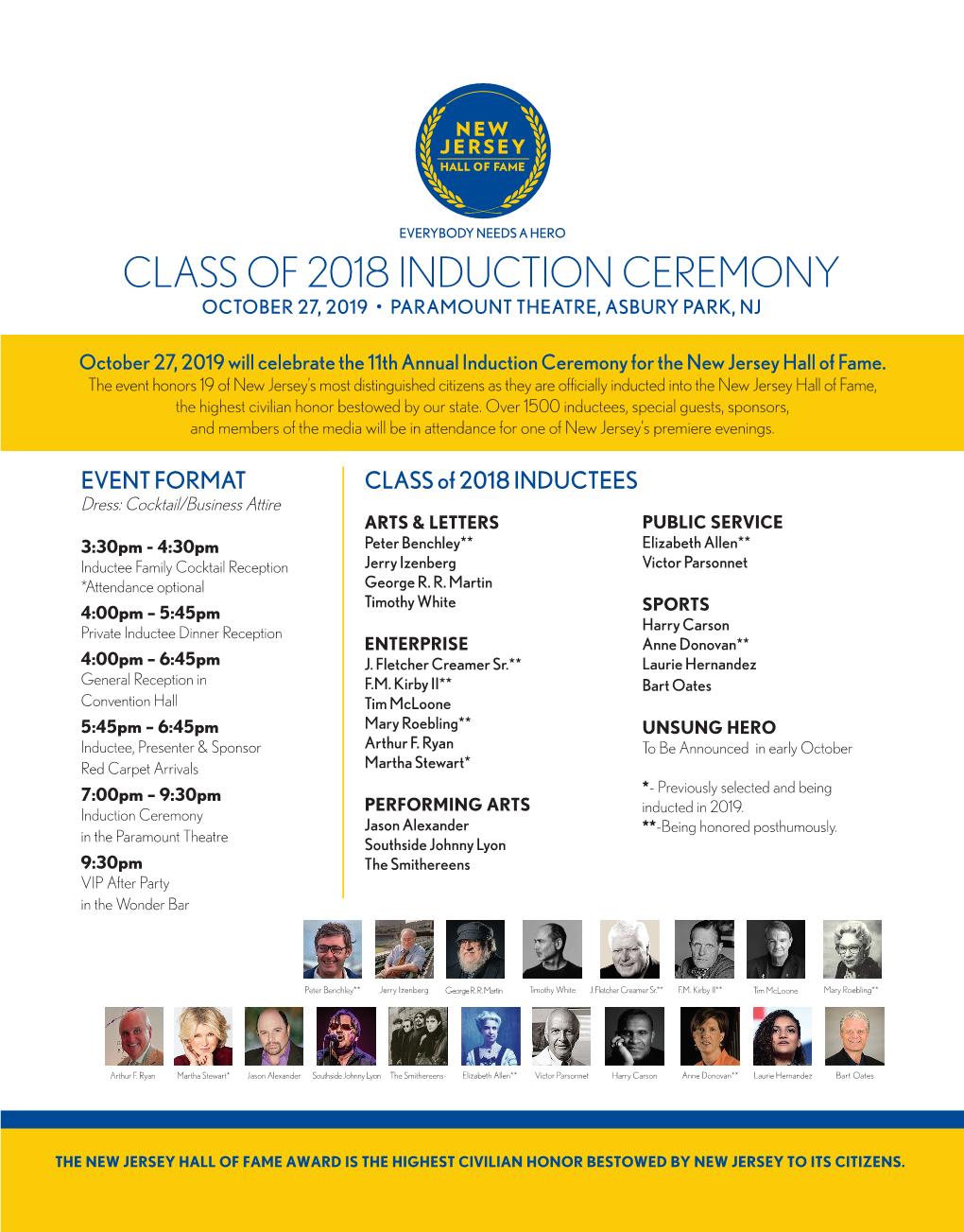 Class of 2018 Induction Ceremony October 27, 2019 • Paramount Theatre, Asbury Park, Nj
