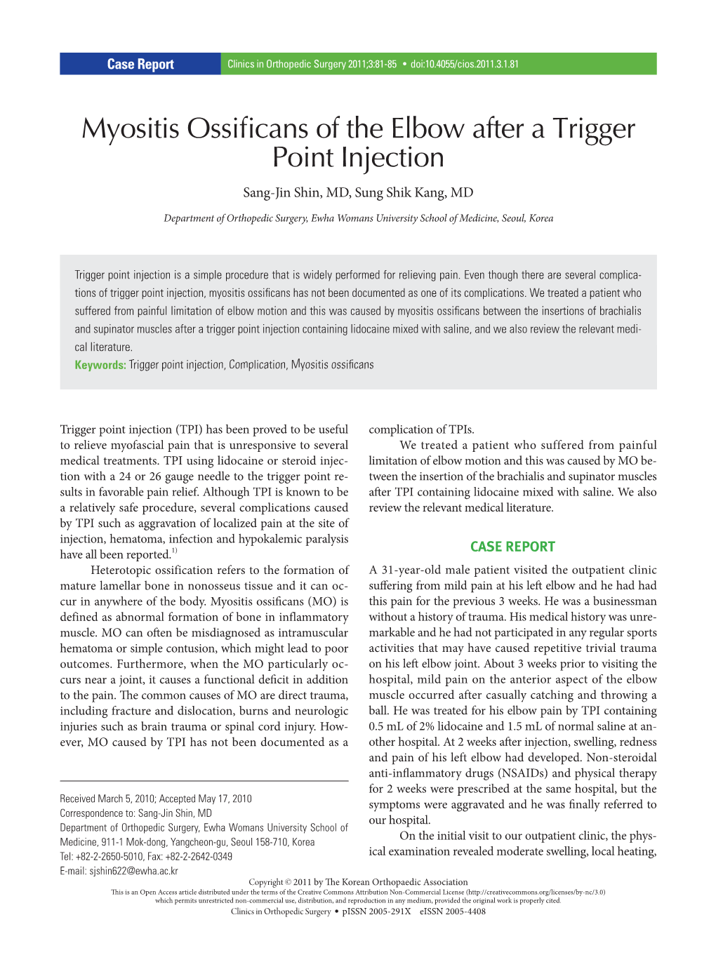 Myositis Ossificans of the Elbow After a Trigger Point Injection