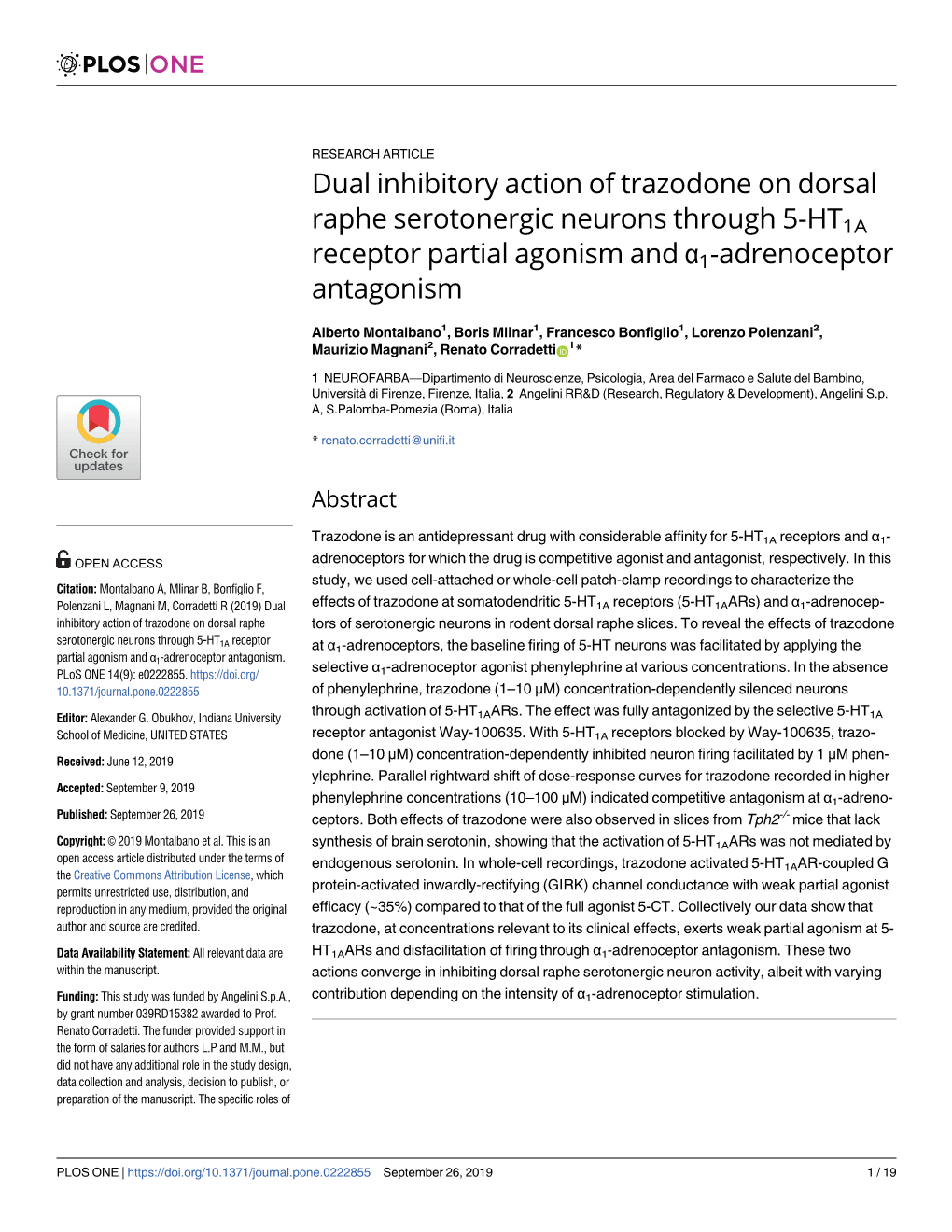 Dual Inhibitory Action of Trazodone on Dorsal Raphe Serotonergic Neurons Through 5-HT1A Receptor Partial Agonism