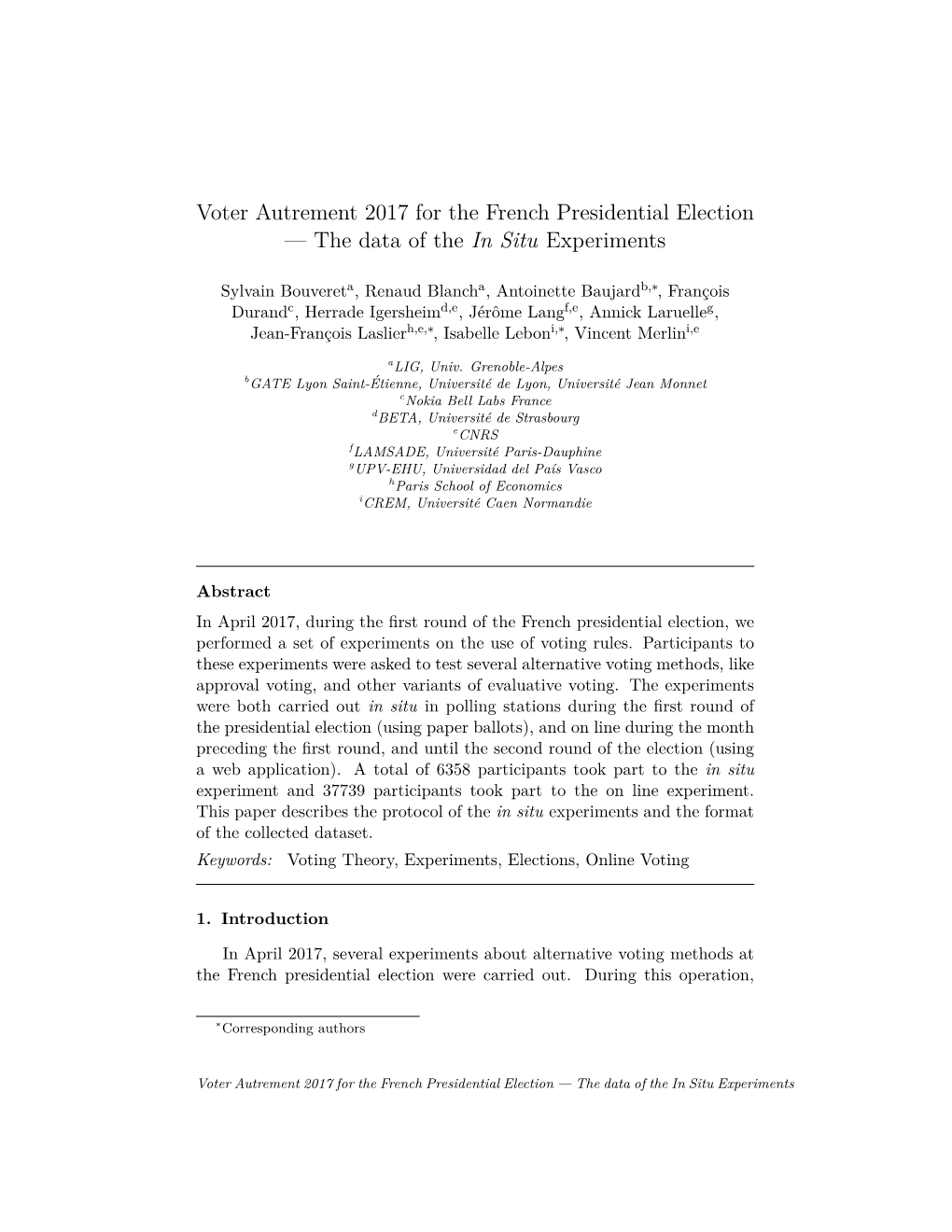 Voter Autrement 2017 for the French Presidential Election — the Data of the in Situ Experiments