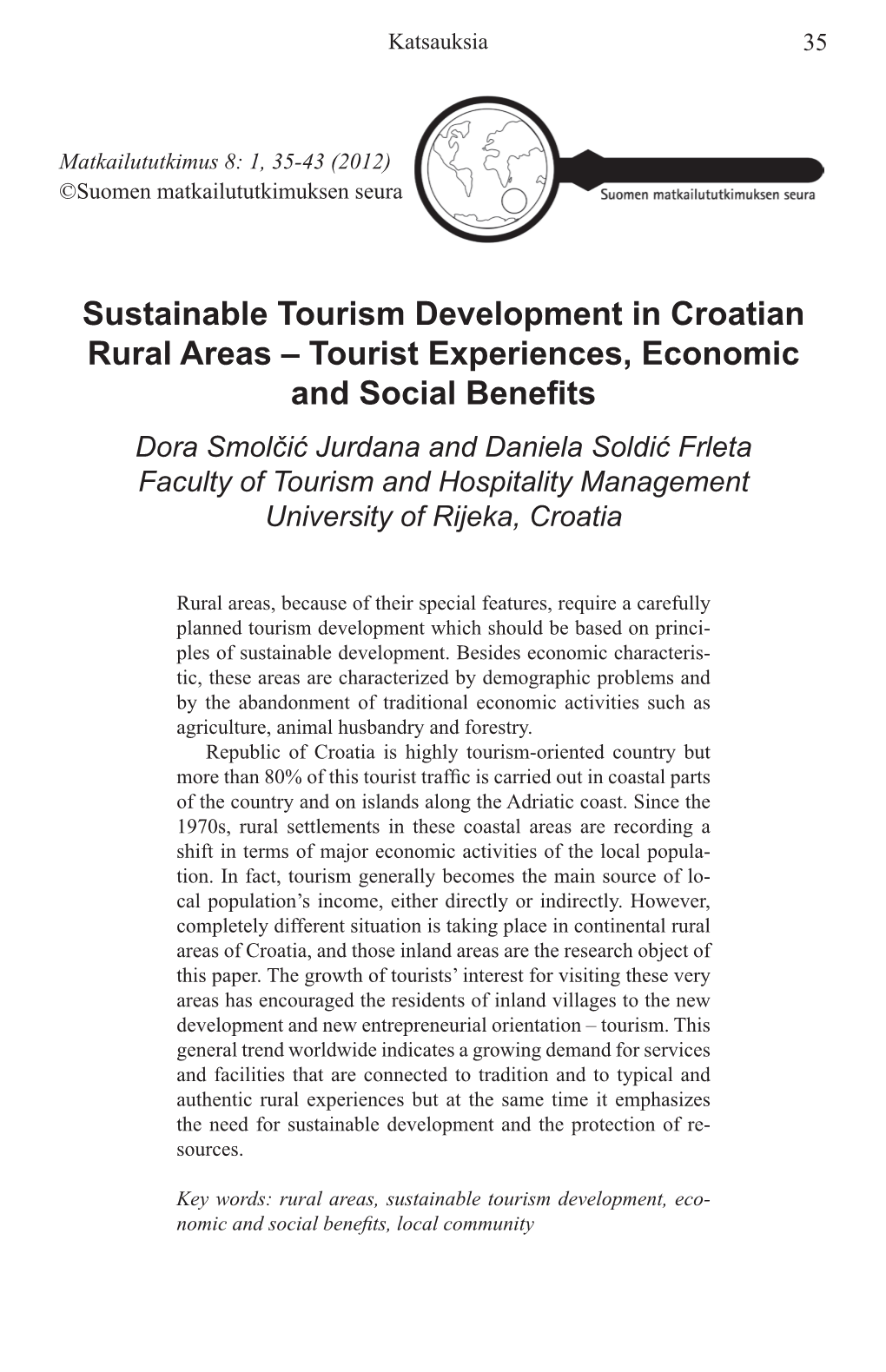 Sustainable Tourism Development in Croatian Rural Areas