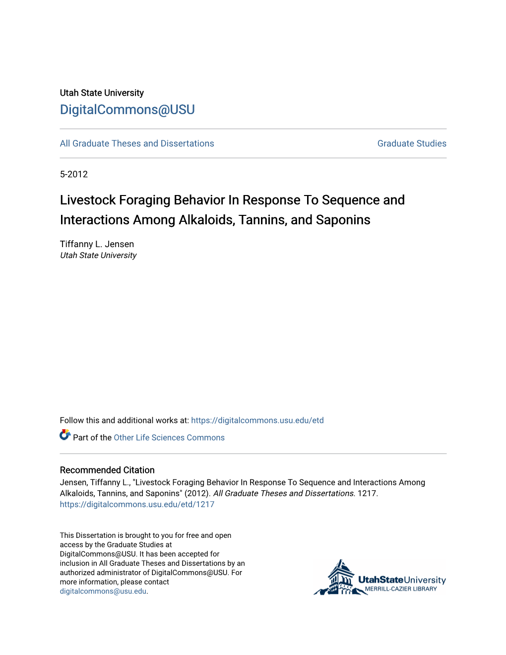 Livestock Foraging Behavior in Response to Sequence and Interactions Among Alkaloids, Tannins, and Saponins