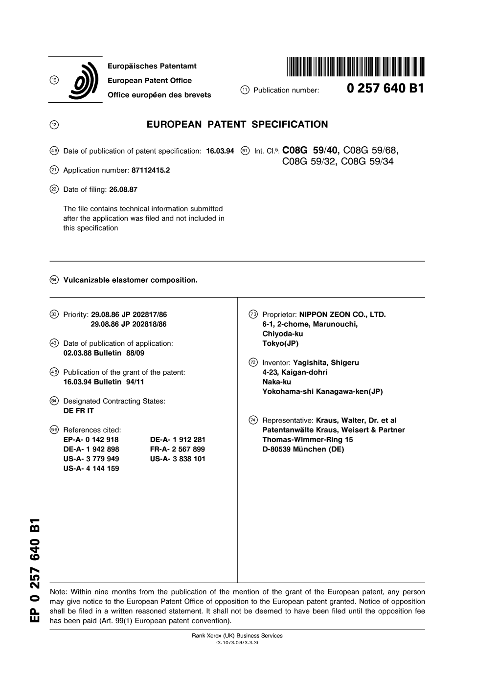 Vulcanizable Elastomer Composition