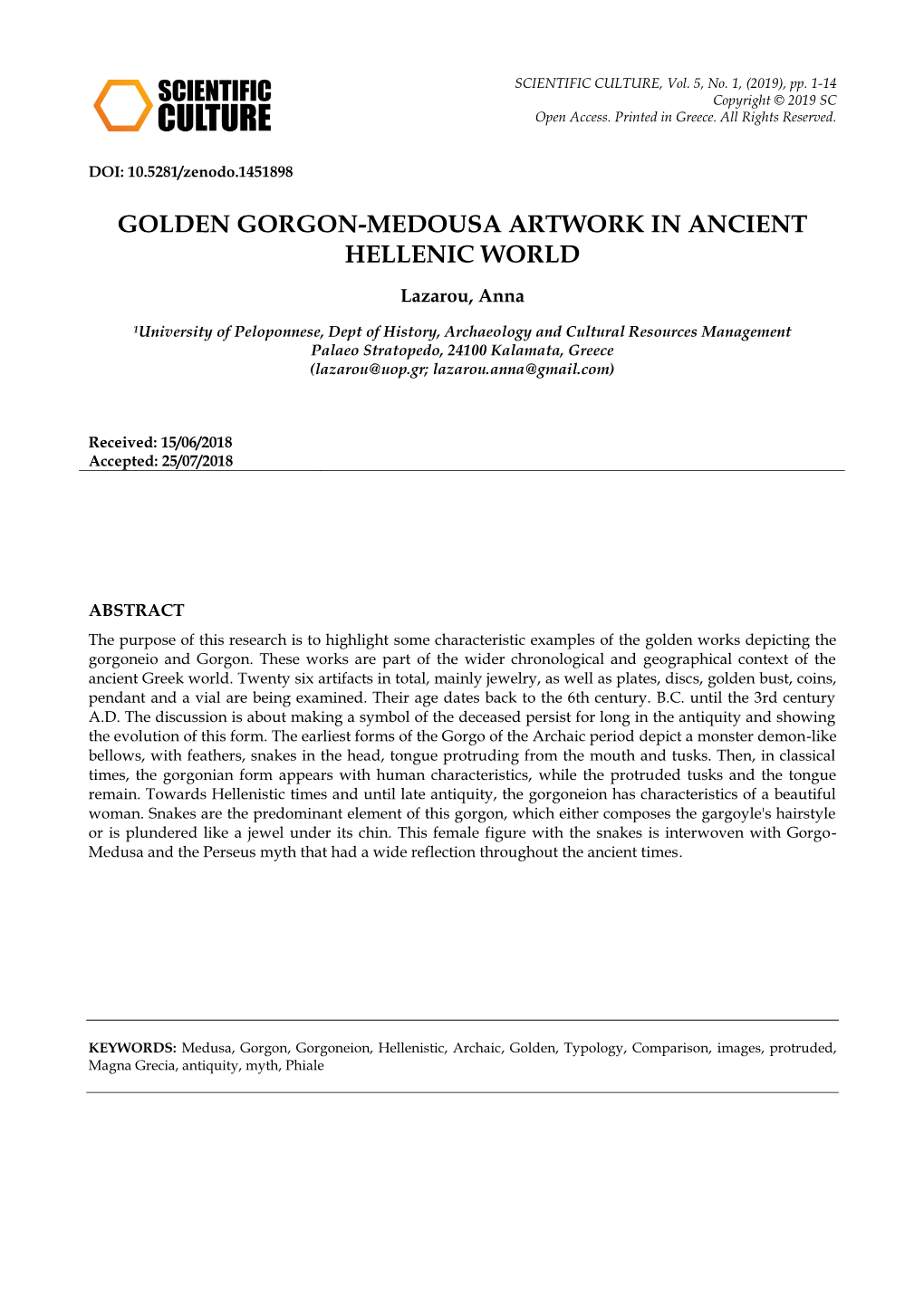 Golden Gorgon-Medousa Artwork in Ancient Hellenic World