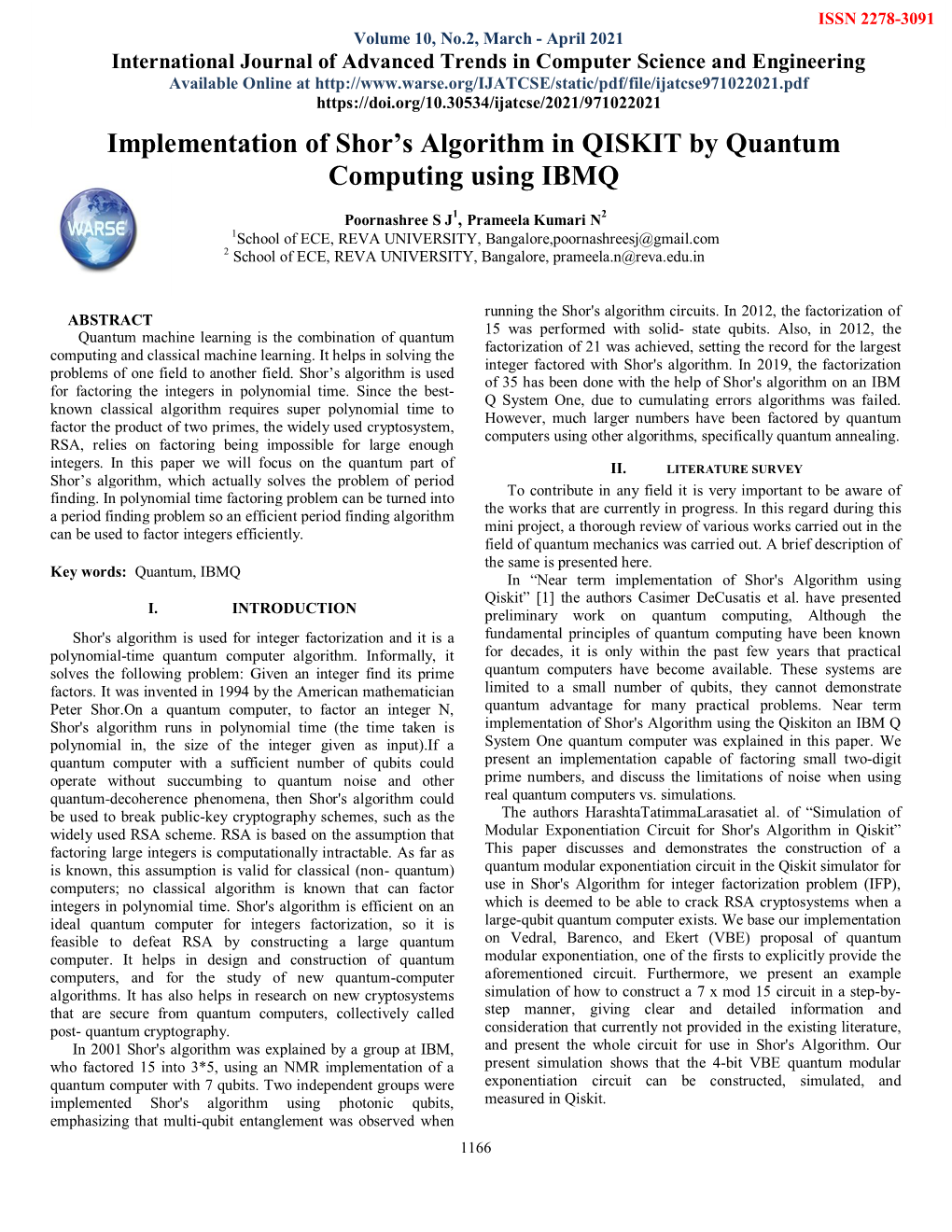 Implementation of Shor's Algorithm in QISKIT by Quantum Computing