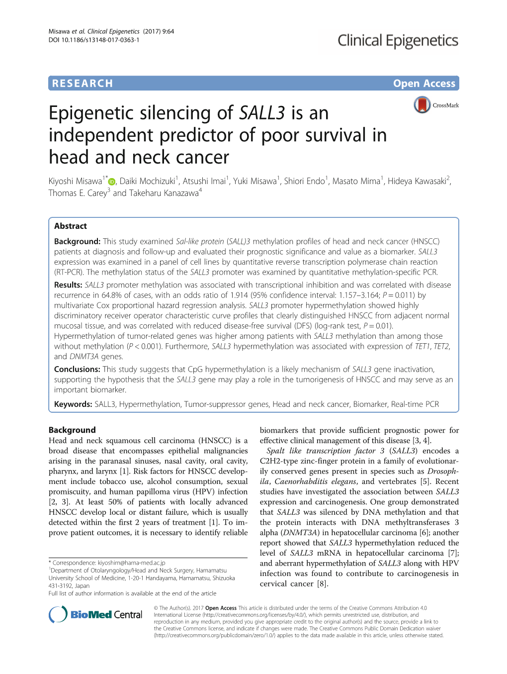 Epigenetic Silencing of SALL3 Is an Independent Predictor of Poor