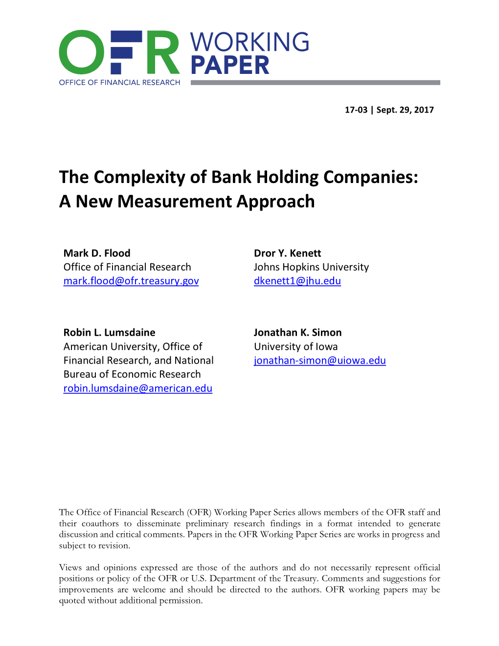 The Complexity of Bank Holding Companies: a New Measurement Approach