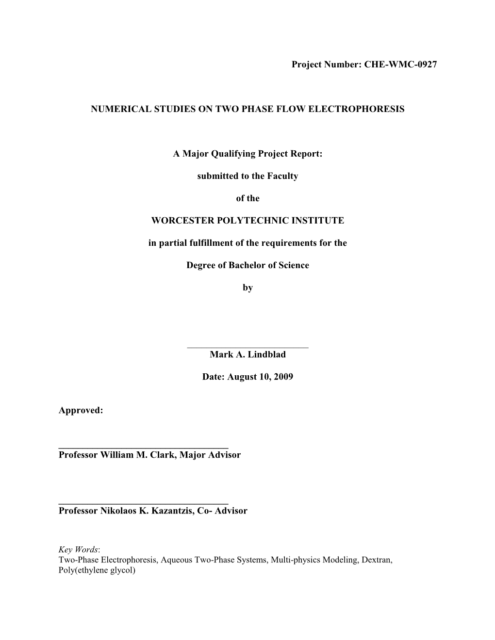 Che-Wmc-0927 Numerical Studies on Two Phase Flow