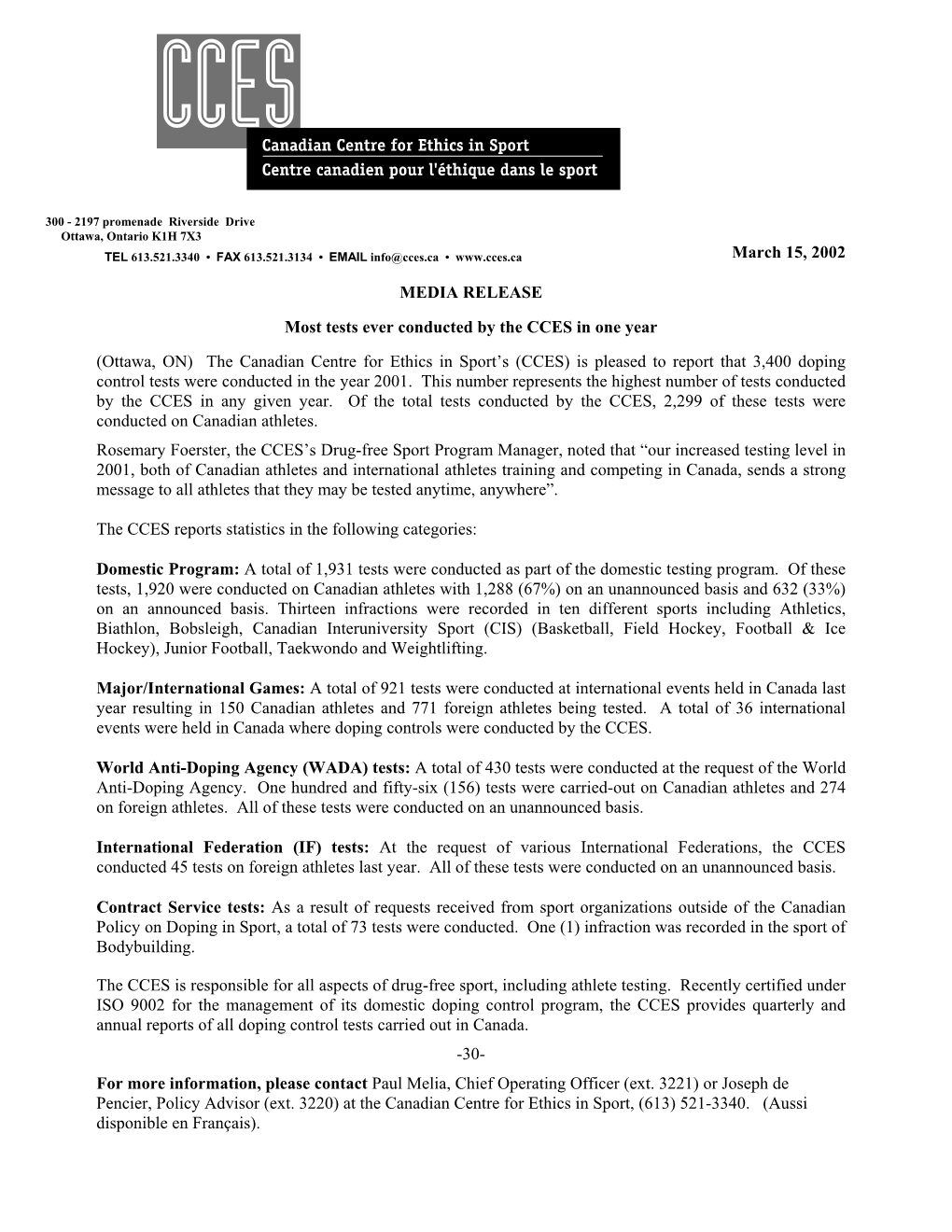 2001 Doping Control Statistics