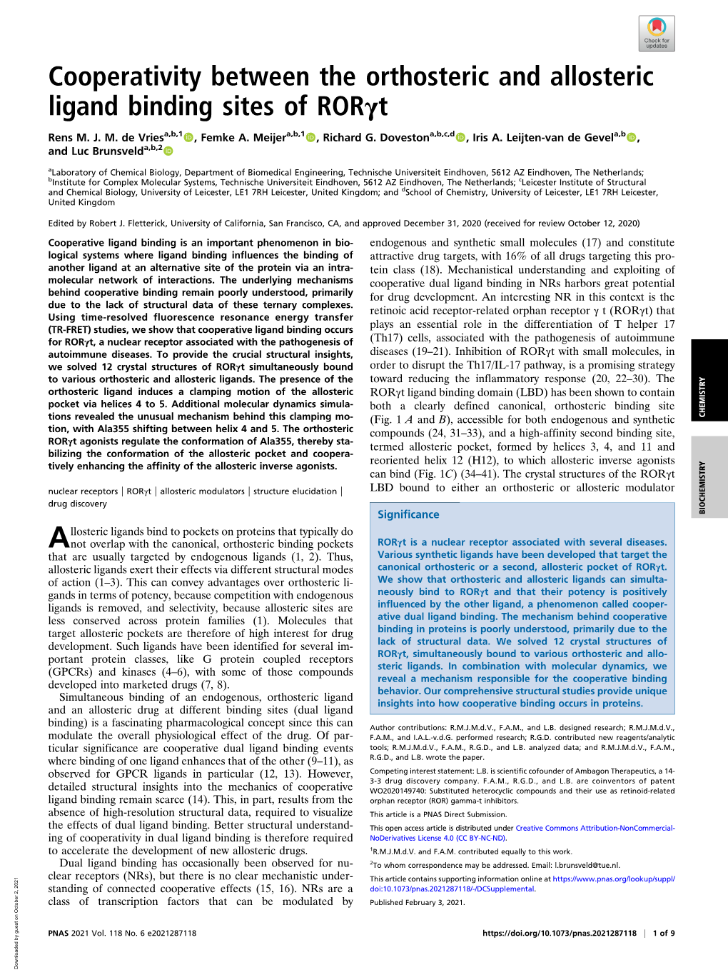 Cooperativity Between the Orthosteric and Allosteric Ligand Binding Sites of Rorγt