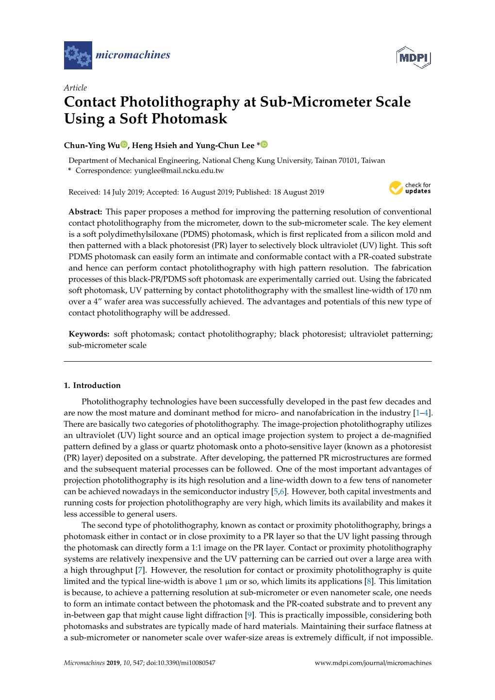 Contact Photolithography at Sub-Micrometer Scale Using a Soft Photomask