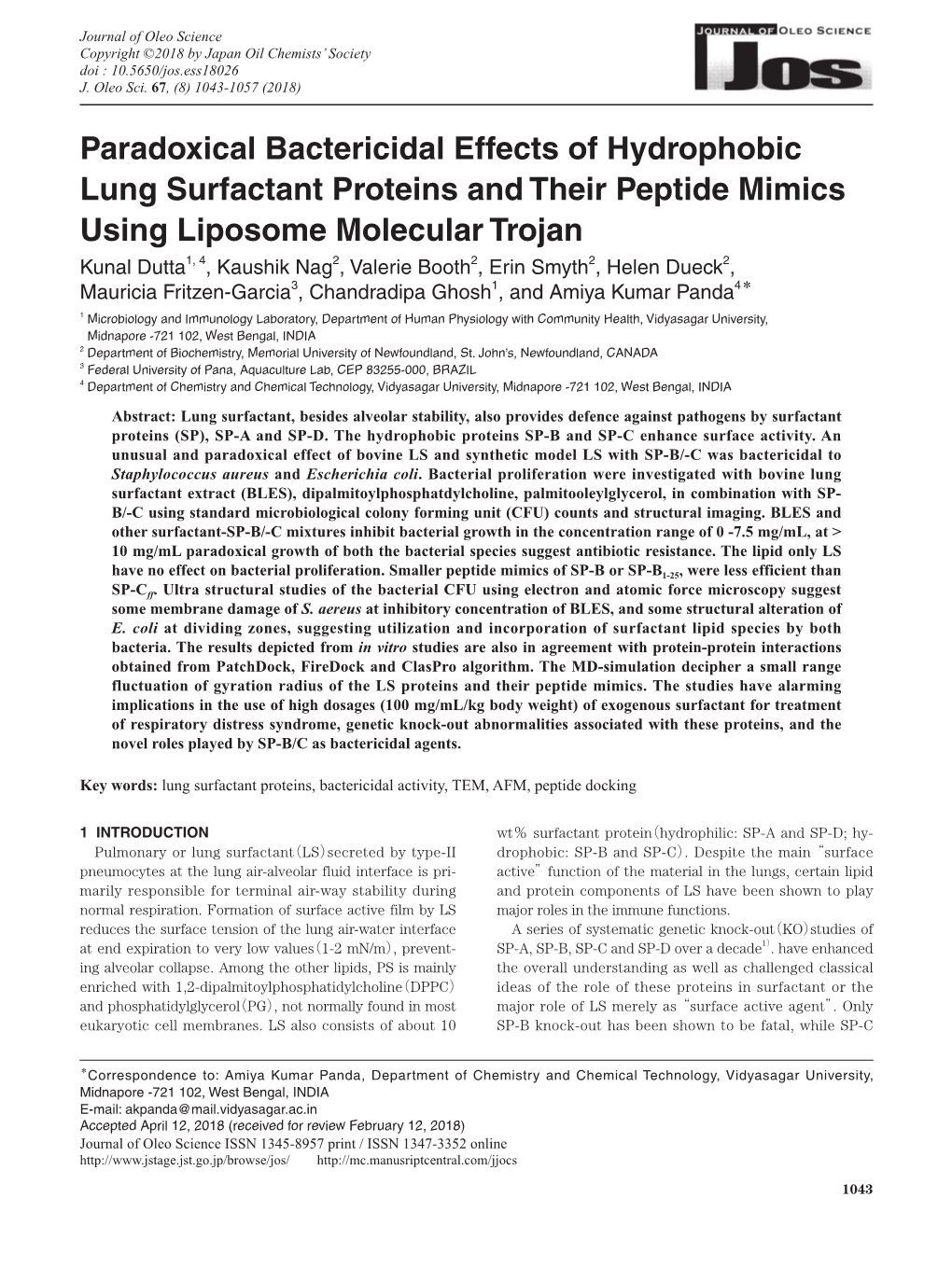 Paradoxical Bactericidal Effects of Hydrophobic Lung Surfactant Proteins and Their Peptide Mimics Using Liposome Molecular Troja