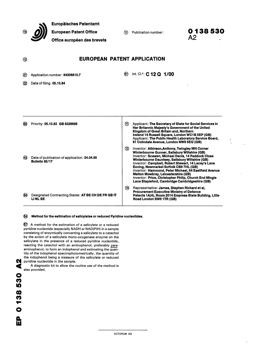 Method for the Estimation of Salicylates Or Reduced Pyridine Nucleotides