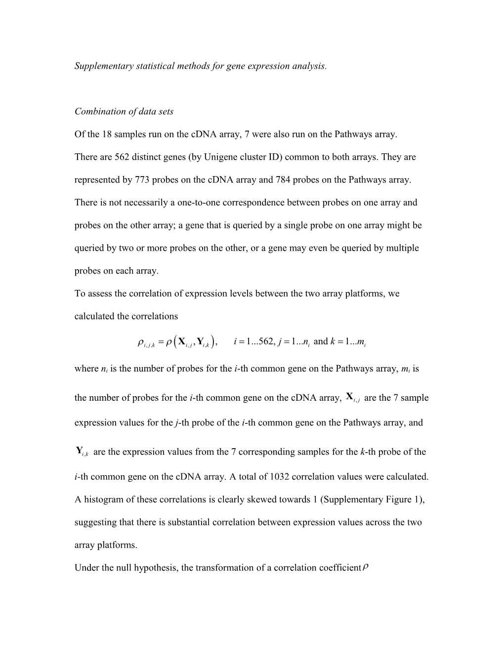 Supplementary Statistical Methods for Gene Expression Analysis