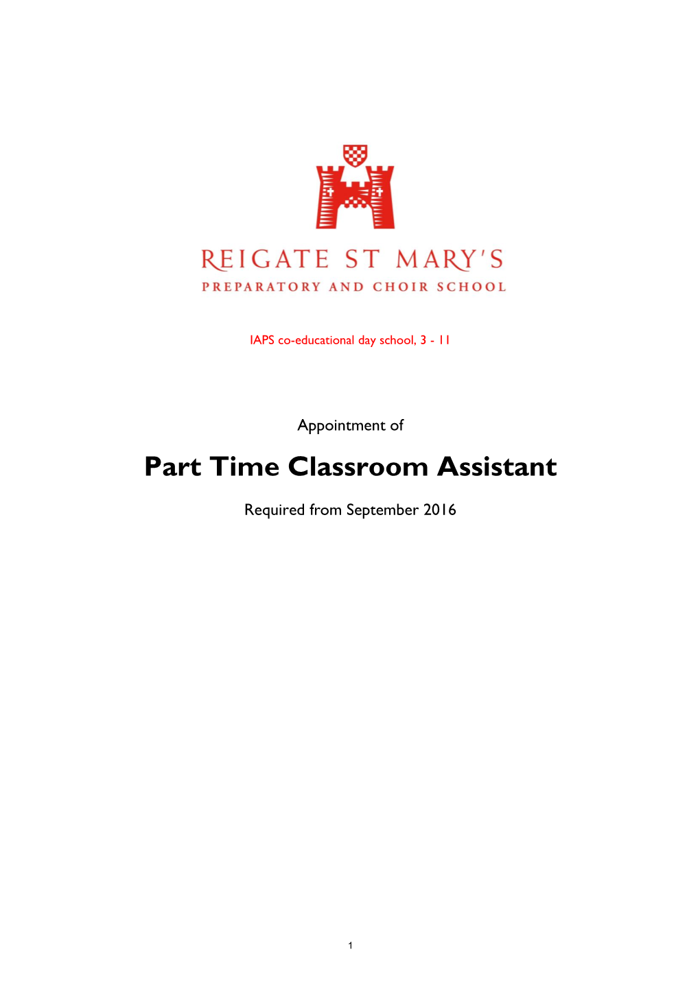 Part Time Classroom Assistant