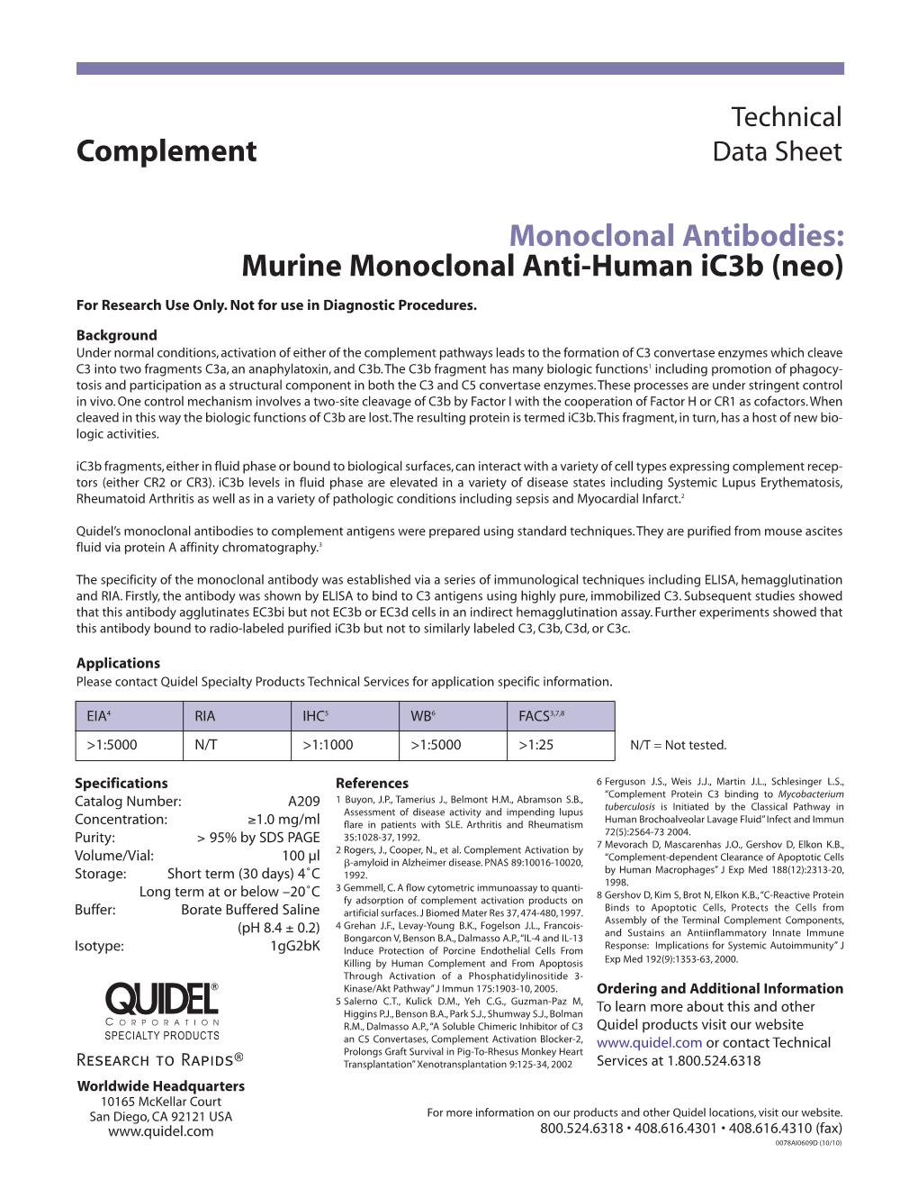 Murine Monoclonal Anti-Human Ic3b (Neo)