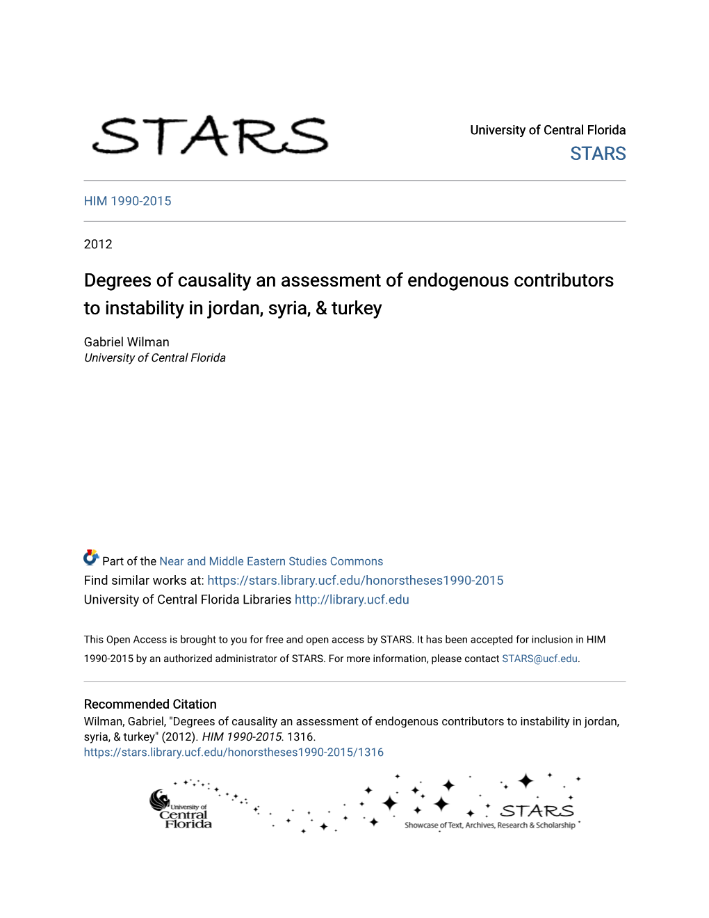 Degrees of Causality an Assessment of Endogenous Contributors to Instability in Jordan, Syria, & Turkey