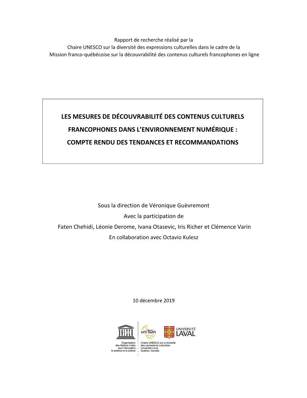 Les Mesures De La Découvrabilité Des Contenus Culturels Francophones