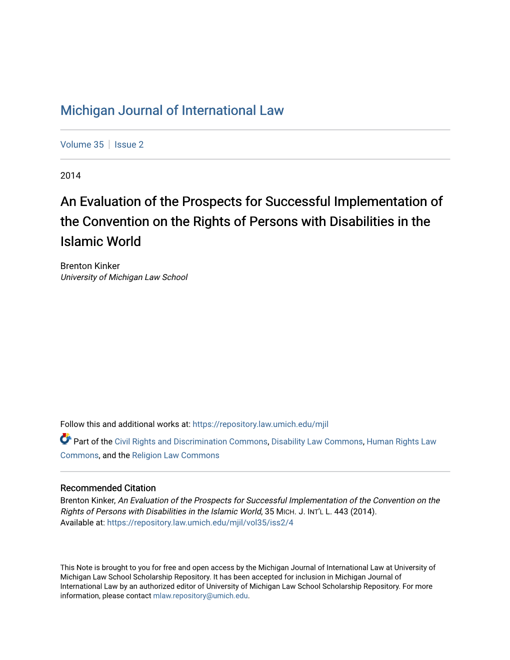 An Evaluation of the Prospects for Successful Implementation of the Convention on the Rights of Persons with Disabilities in the Islamic World