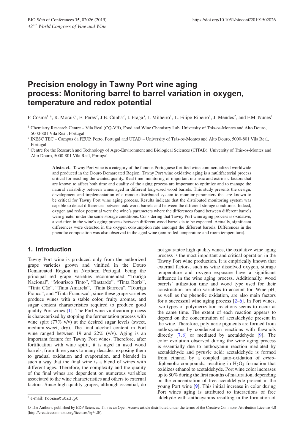 Precision Enology in Tawny Port Wine Aging Process: Monitoring Barrel to Barrel Variation in Oxygen, Temperature and Redox Potential