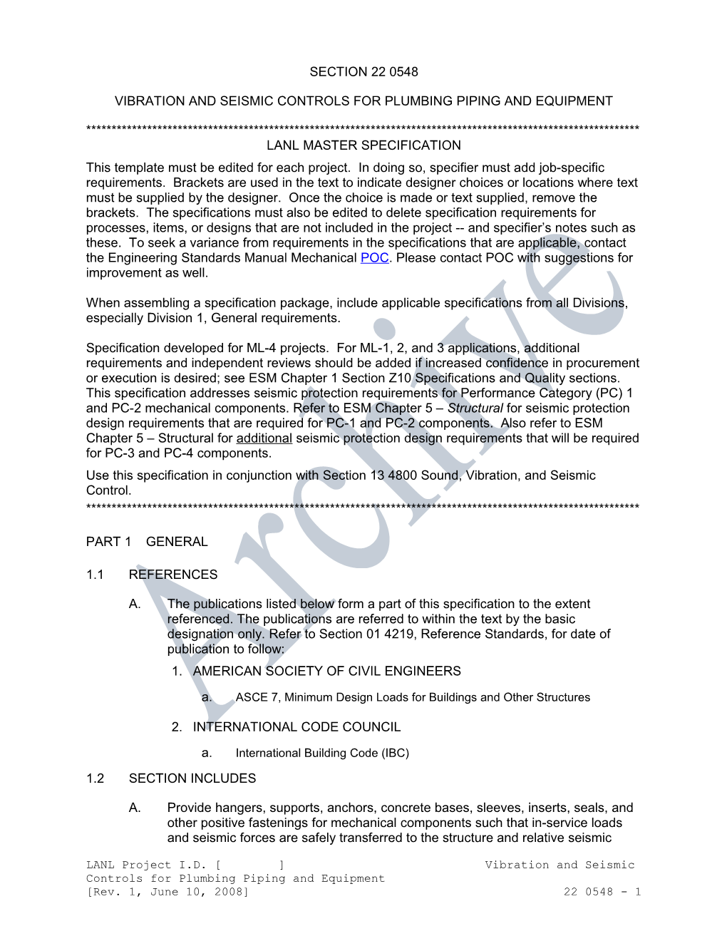 VIBRATION and Seismic CONTROLS for PLUMBING PIPING and EQUIPMENT