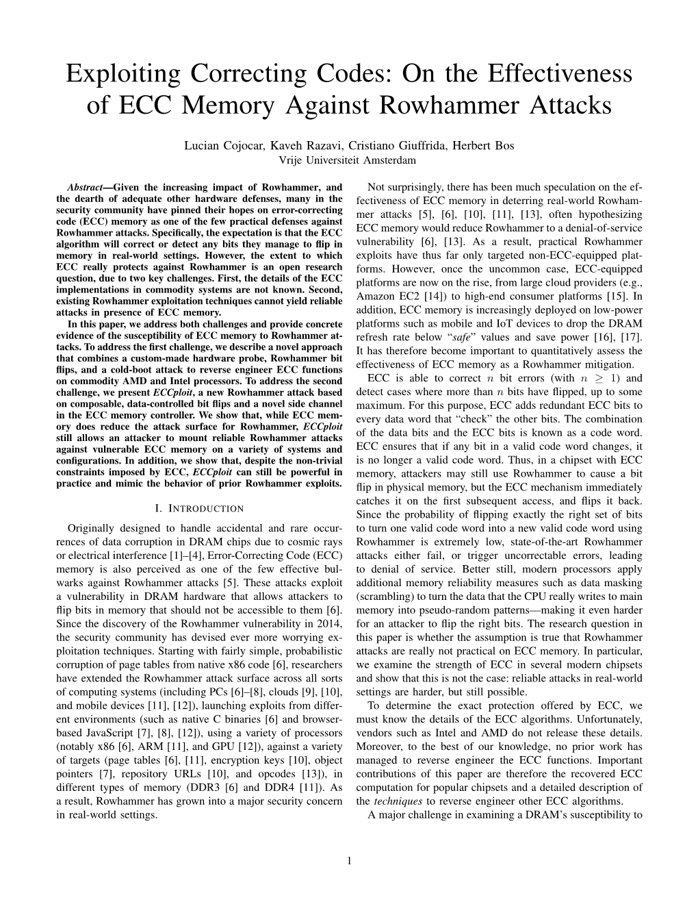 On the Effectiveness of ECC Memory Against Rowhammer Attacks