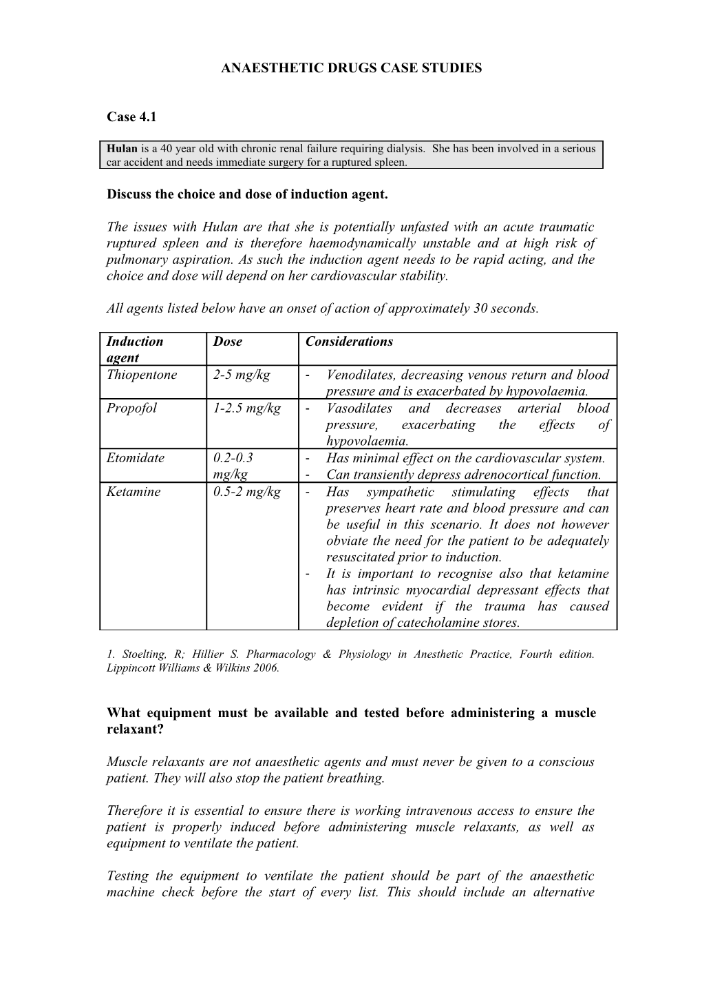 Discuss the Choice and Dose of Induction Agent