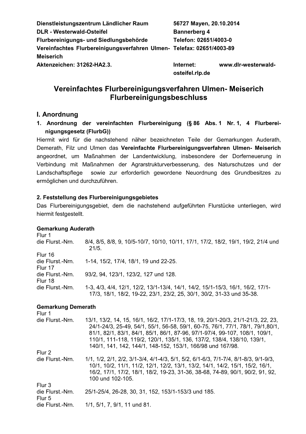 Meiserich Flurbereinigungsbeschluss