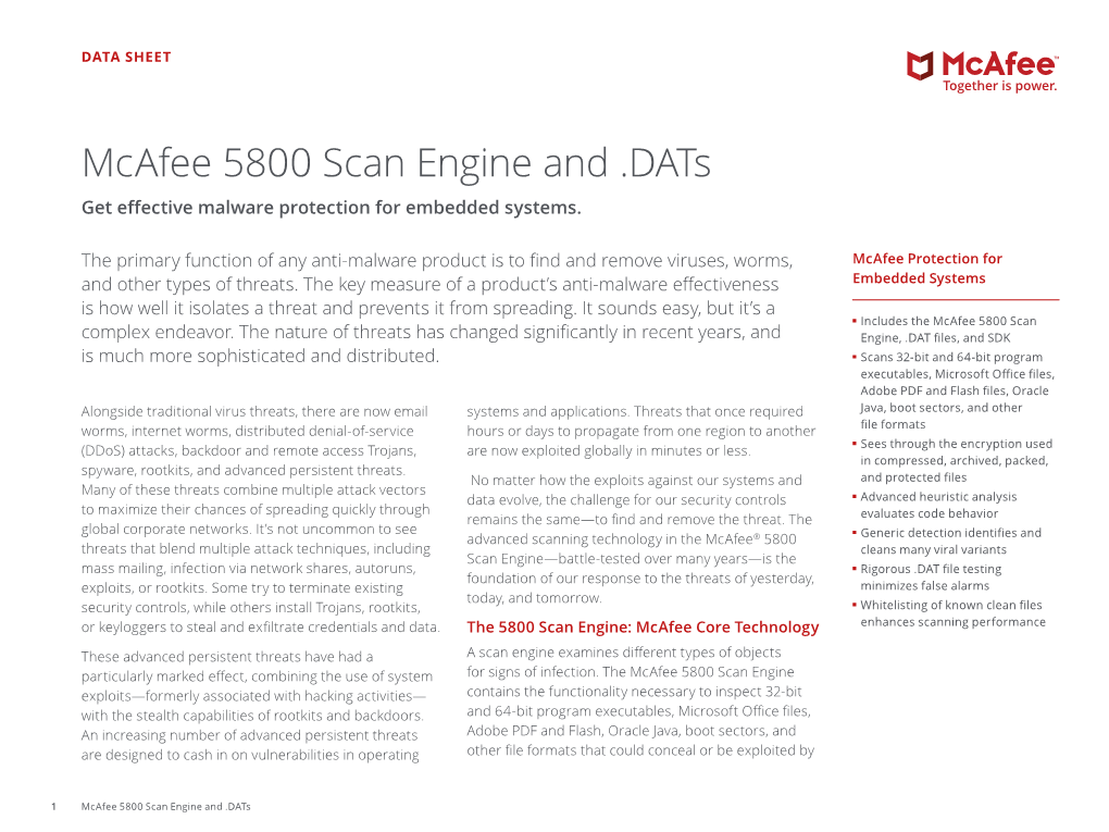 Mcafee 5800 Scan Engine and .Dats Get Effective Malware Protection for Embedded Systems