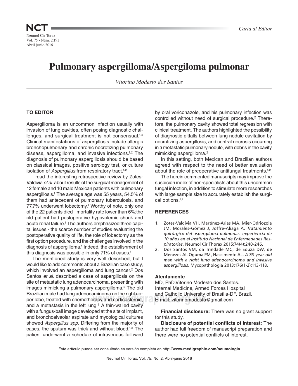 Pulmonary Aspergilloma/Aspergiloma Pulmonar