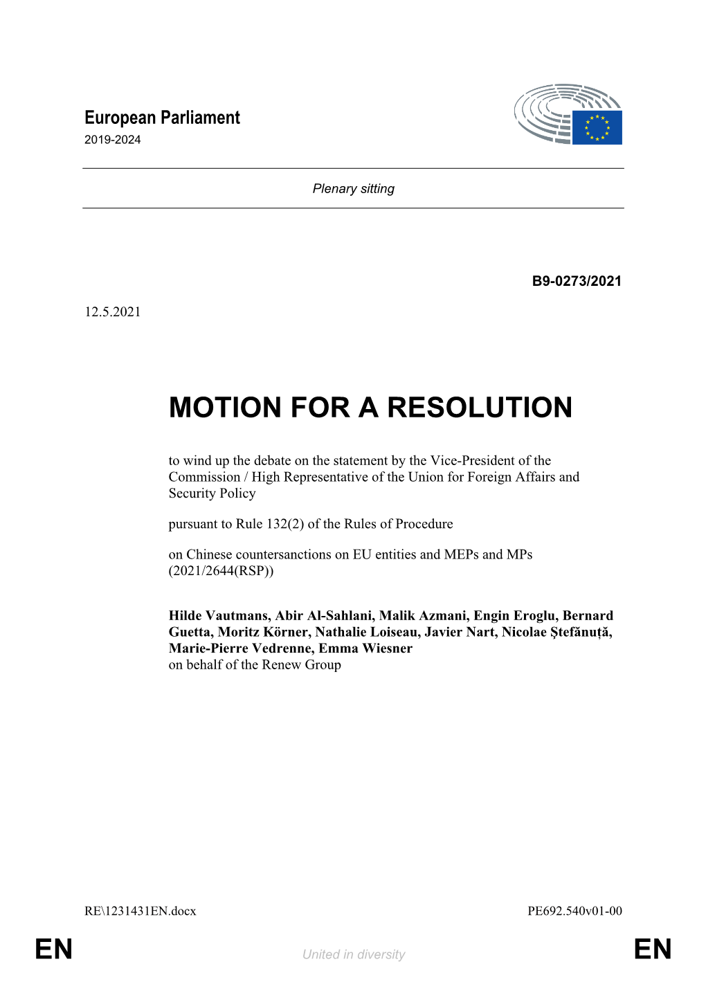 En En Motion for a Resolution