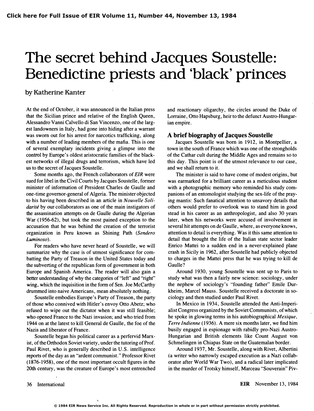 The Secret Behind Jacques Soustelle: Benedictine Priests and 'Black' Princes