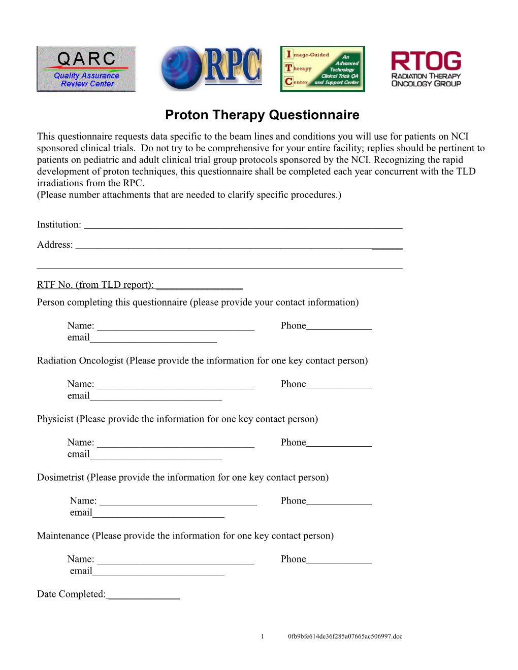 Proton Therapy Questionnaire