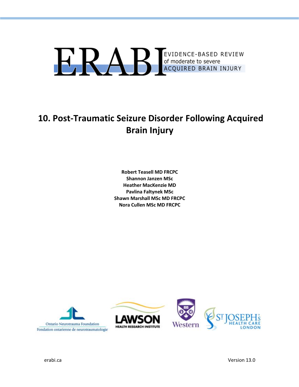 10. Post-Traumatic Seizure Disorder Following Acquired Brain Injury