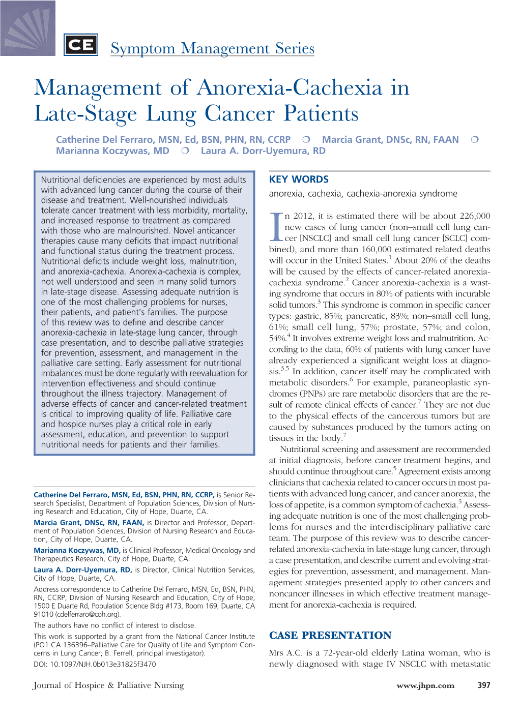 Management of Anorexia-Cachexia in Late-Stage Lung Cancer Patients