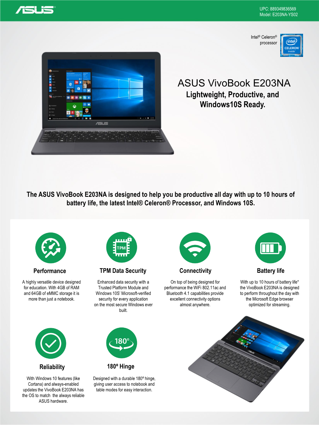ASUS Vivobook E203NA Lightweight, Productive, and Windows10s Ready