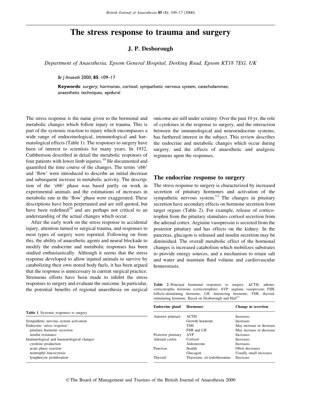 The Stress Response to Trauma and Surgery