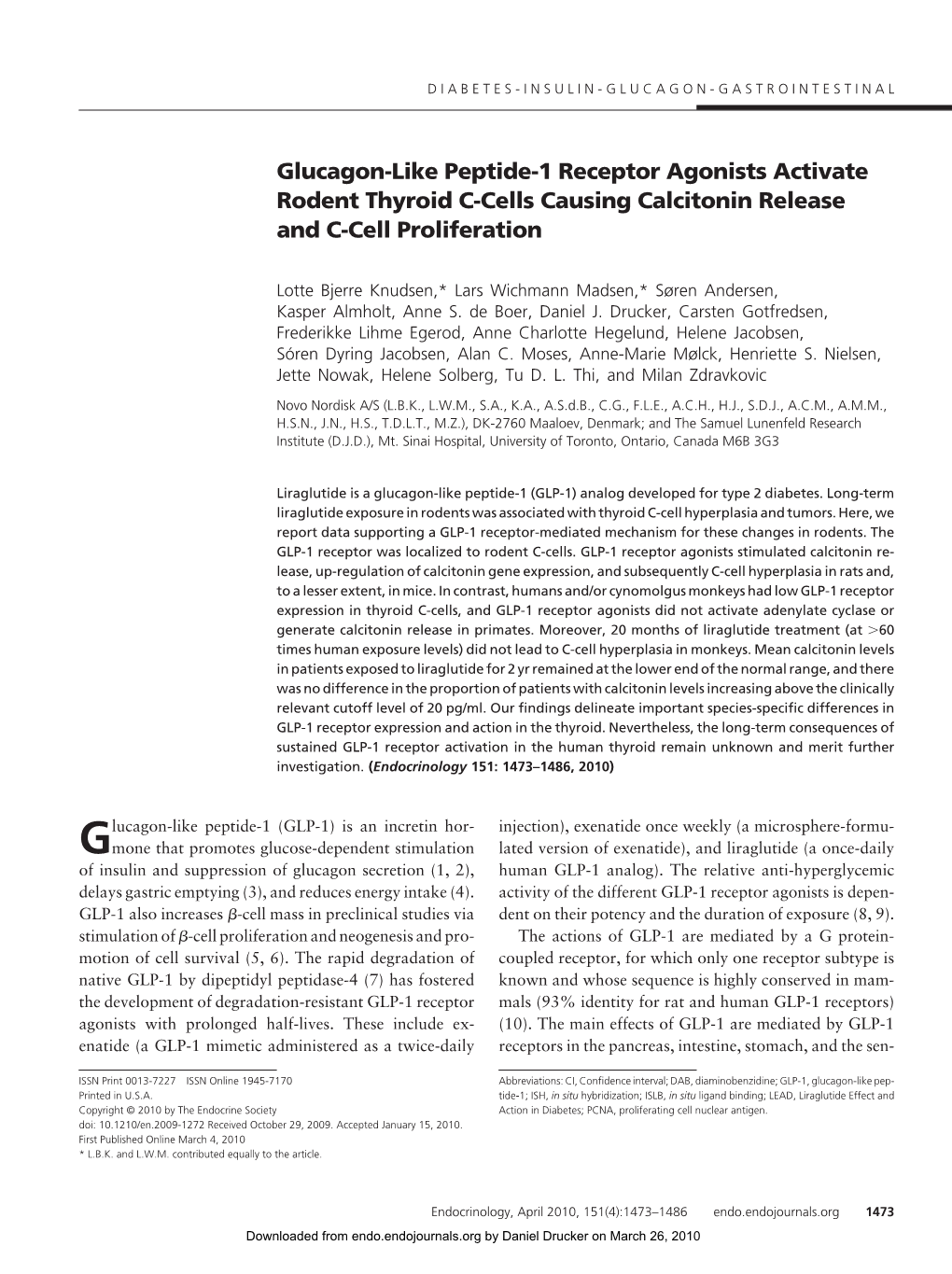 Glucagon-Like Peptide-1 Receptor Agonists Activate Rodent Thyroid C-Cells Causing Calcitonin Release and C-Cell Proliferation