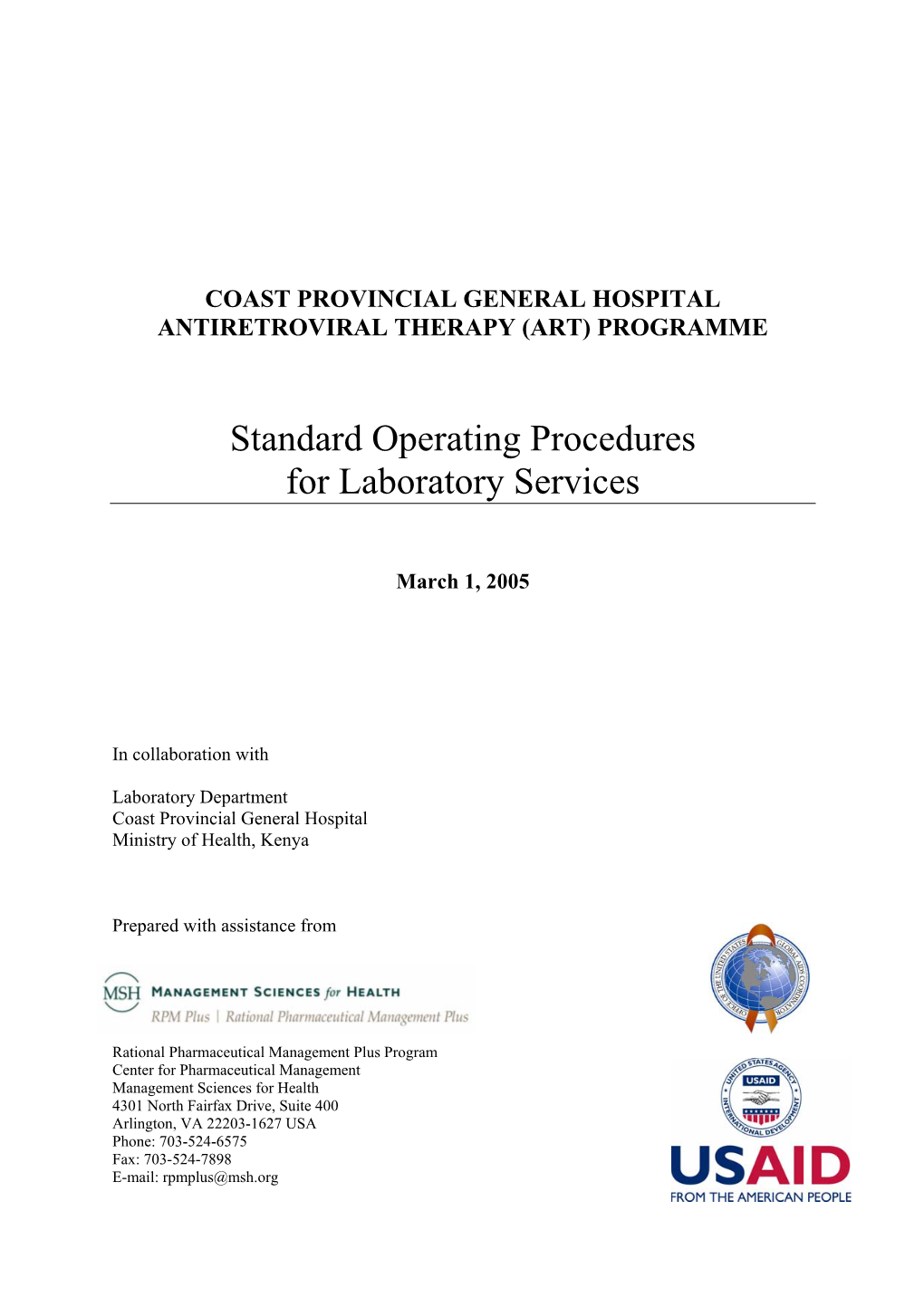 Standard Operating Procedures for Laboratory Services