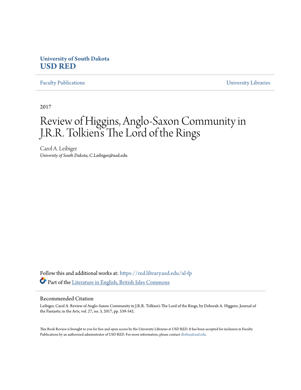 Review of Higgins, Anglo-Saxon Community in J.R.R. Tolkien's The