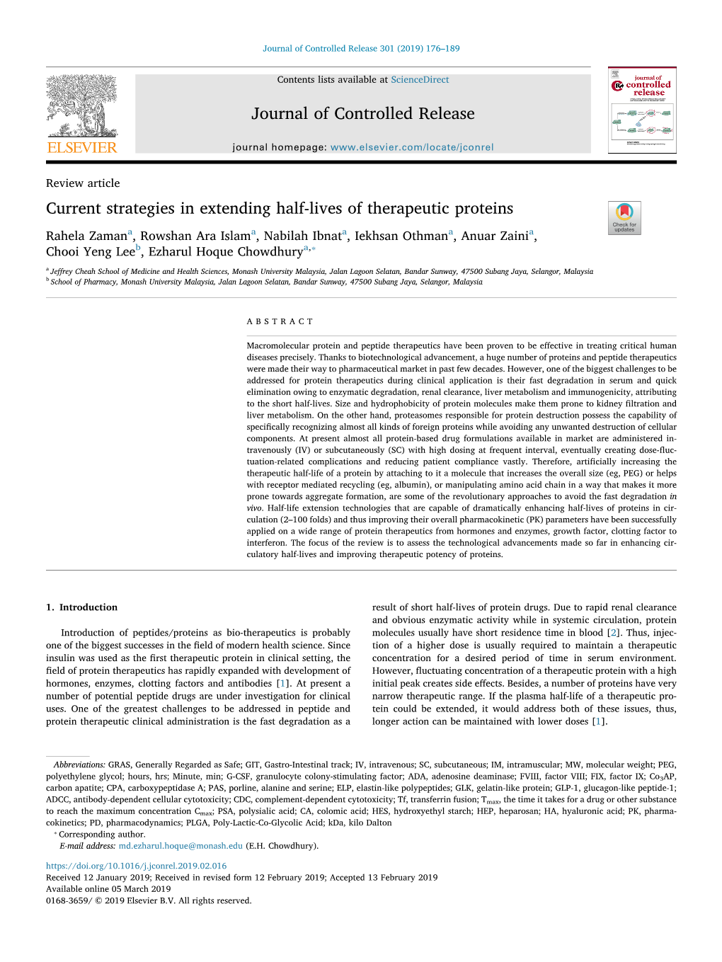 Current Strategies in Extending Half-Lives of Therapeutic Proteins