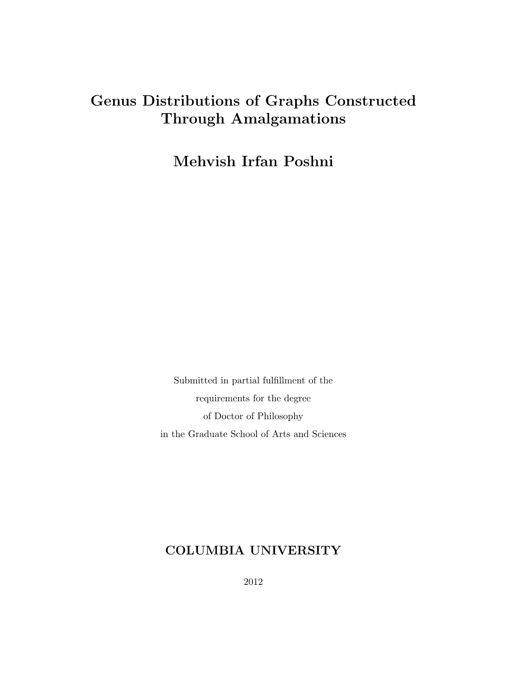 Genus Distributions of Graphs Constructed Through Amalgamations