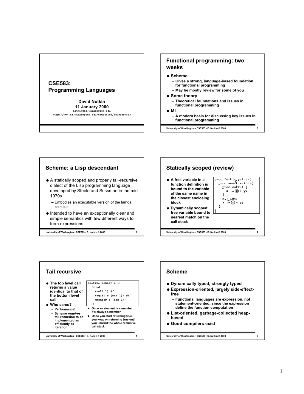 CSE583: Programming Languages Functional Programming