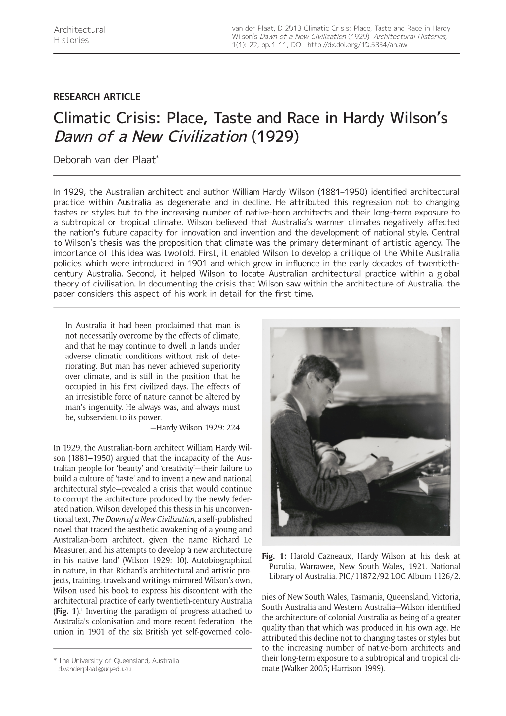 Climatic Crisis: Place, Taste and Race in Hardy +LVWRULHV Wilson’S Dawn of a New Civilization (1929)