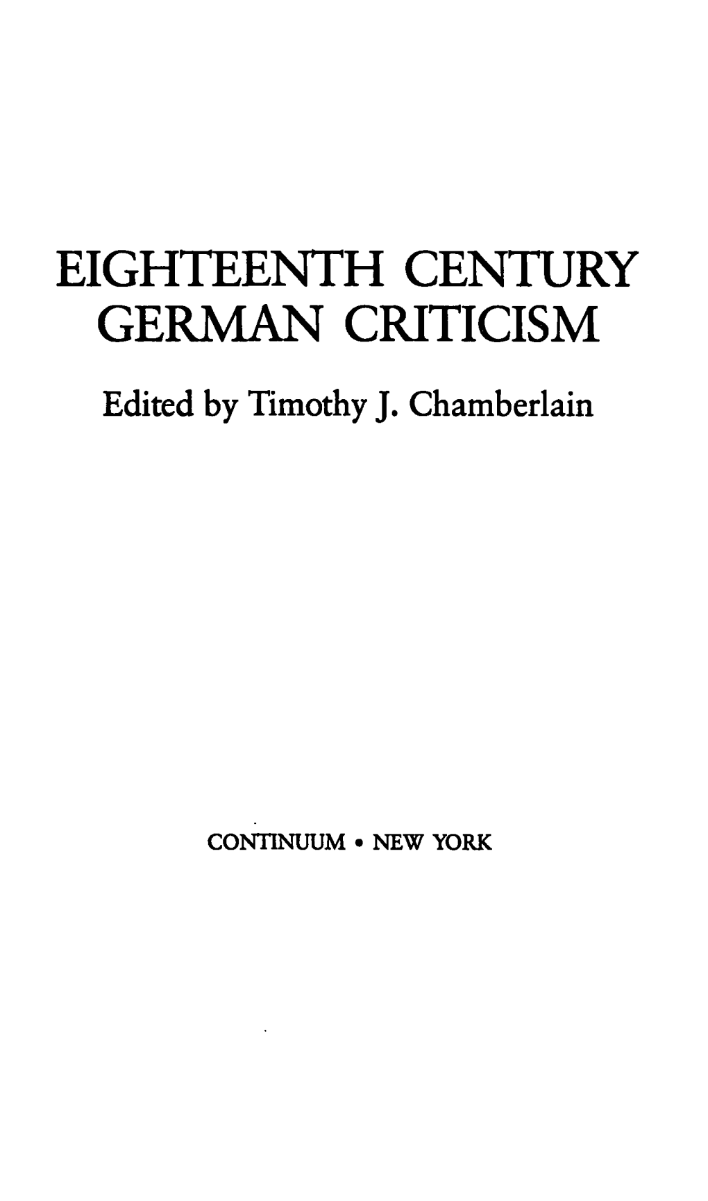 Eighteenth Century German Criticism