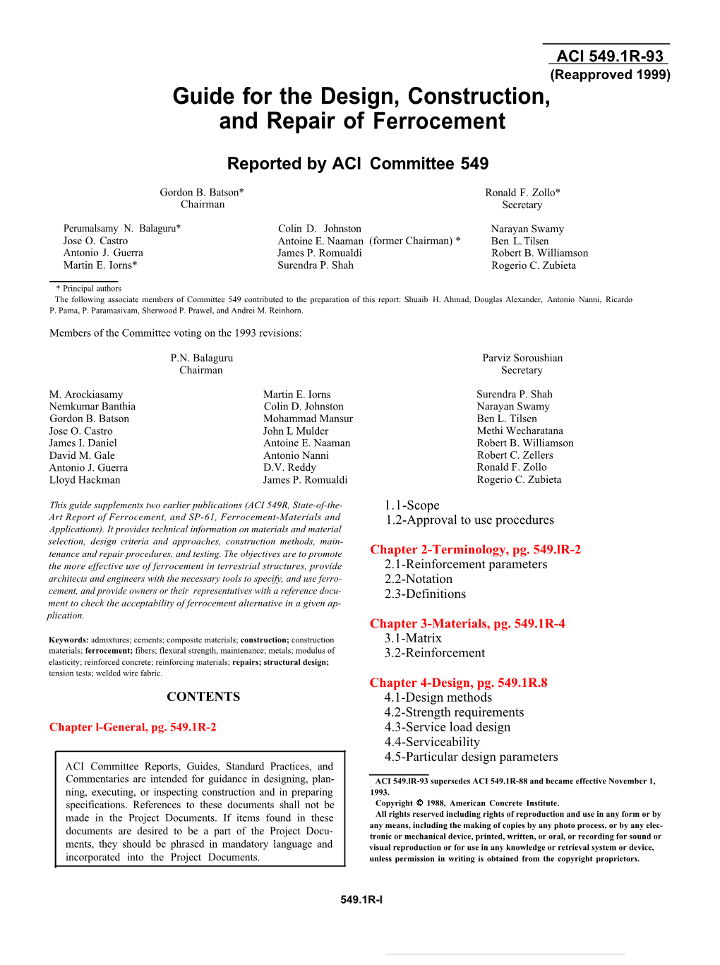 549.1R-93 Guide for the Design, Construction, and Repair Of